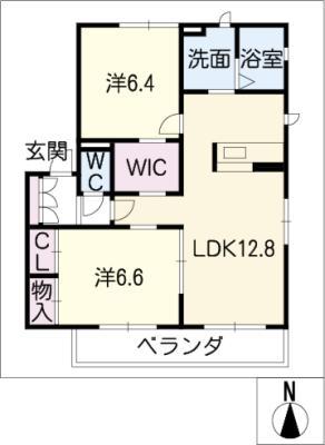 ゼクサ雅(2LDK/2階)の間取り写真