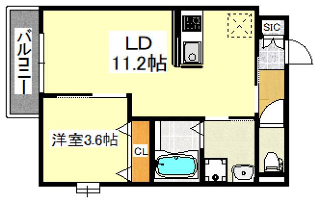 ARCAりんくうII(1LDK/2階)の間取り写真