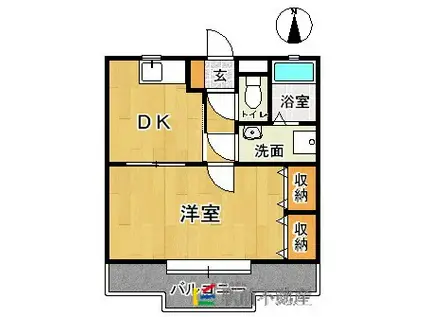 リバーパーク梅林II(1DK/1階)の間取り写真