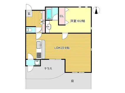 マンション花ノ木(1LDK/1階)の間取り写真