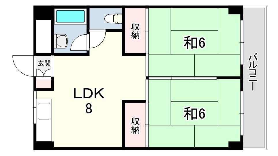 サンコート芦屋(2DK/1階)の間取り写真