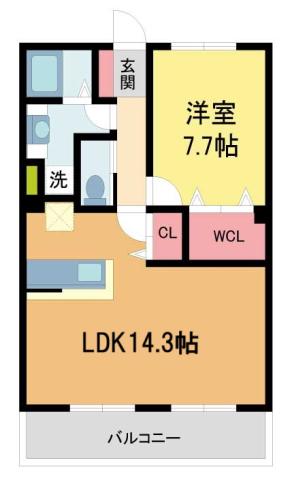 FUJIYAMA FLATS(1LDK/4階)の間取り写真