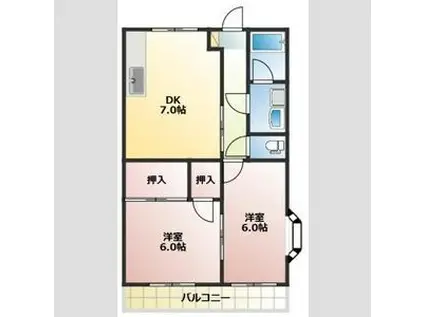 シャーロットクレール(2DK/1階)の間取り写真