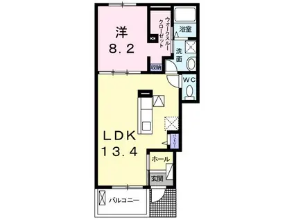ハイドランジアB(1LDK/1階)の間取り写真