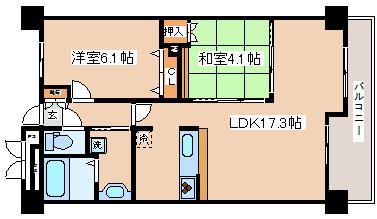 レジディア三宮東(2LDK/11階)の間取り写真