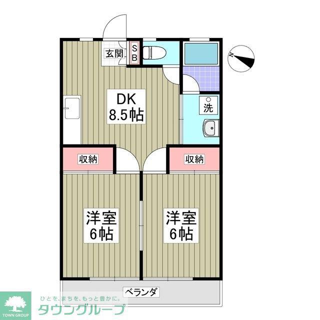 アメニティワン(2DK/2階)の間取り写真