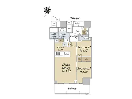 ジオタワー大阪十三(2LDK/23階)の間取り写真