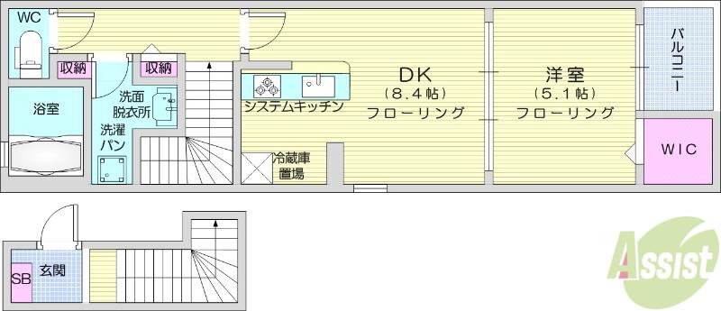 スクエアIS Ⅴ(1DK/2階)の間取り写真