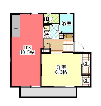 カルティエ弐番館 B棟(1LDK/2階)の間取り写真