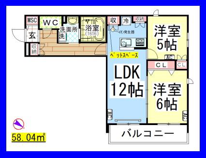 AF ペット共生・メゾンドベルヴィル(2LDK/3階)の間取り写真