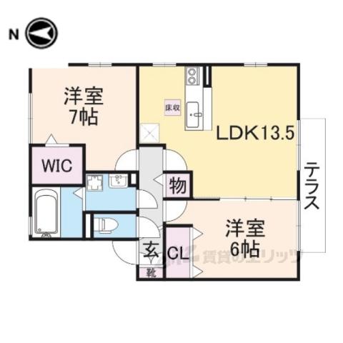 リビングタウン四条大路 A棟(2LDK/1階)の間取り写真