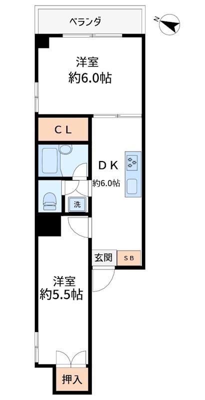 小島町ハイツ(2DK/3階)の間取り写真