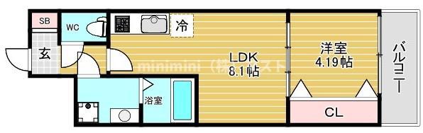 ATLAS加賀屋(1LDK/6階)の間取り写真