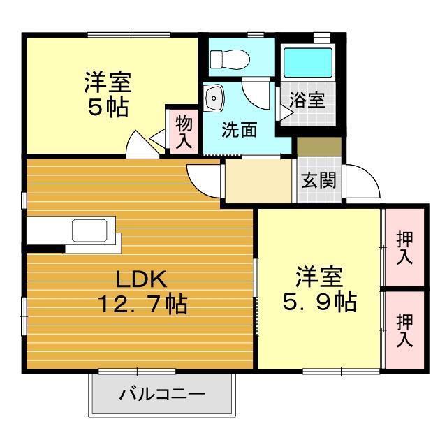 メゾンレディバード B棟(2LDK/2階)の間取り写真