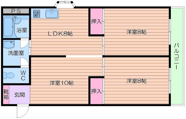 コーポイン天王寺PI(3DK/7階)の間取り写真