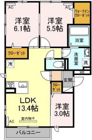 カポック(3LDK/3階)の間取り写真