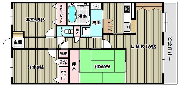 コート北野田サウスヒルズS棟(3LDK/3階)の間取り写真