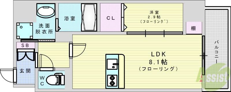 MODERAN PALAZZO江坂AXIA(1LDK/2階)の間取り写真