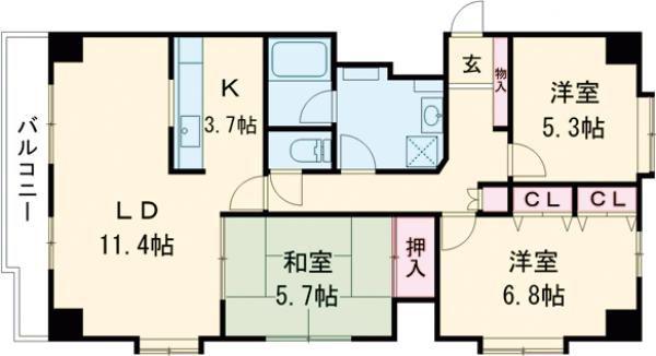 表町プリンスハイツ(3LDK/3階)の間取り写真
