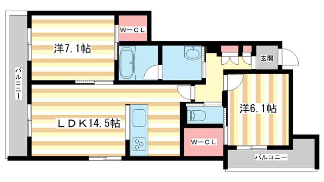 ジェイエイチエスプレミア学園前(2LDK/3階)の間取り写真