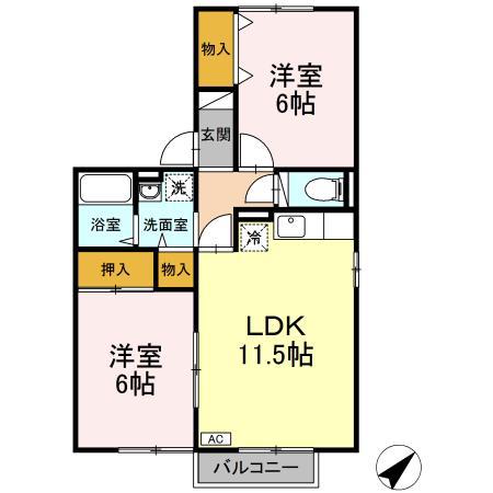 セジュールカルチェ(2LDK/1階)の間取り写真