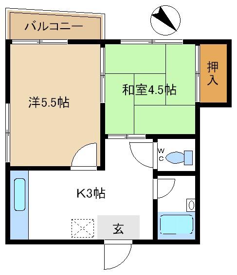 シャトレーヌ伏見(2K/2階)の間取り写真