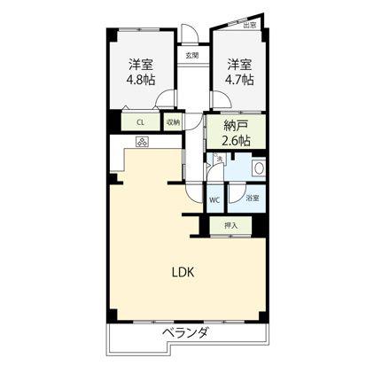 厚木セントラルハイツ(2SLDK/5階)の間取り写真