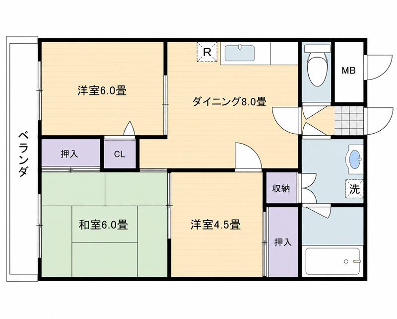 宮之阪ハイツ壱番館(3DK/4階)の間取り写真
