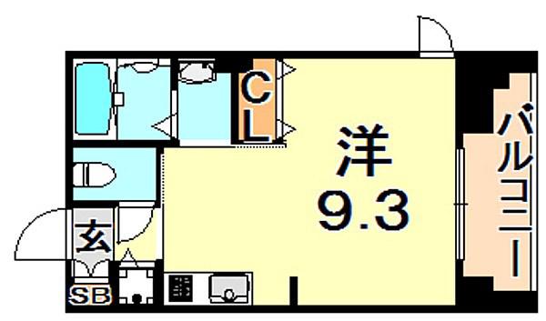 ＪＲ東海道本線 三ノ宮駅(ＪＲ) 徒歩7分 10階建 築9年(ワンルーム/9階)の間取り写真