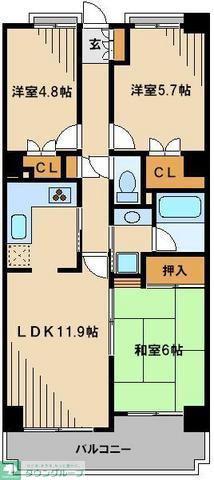 グランデュオ北街区(3LDK/6階)の間取り写真