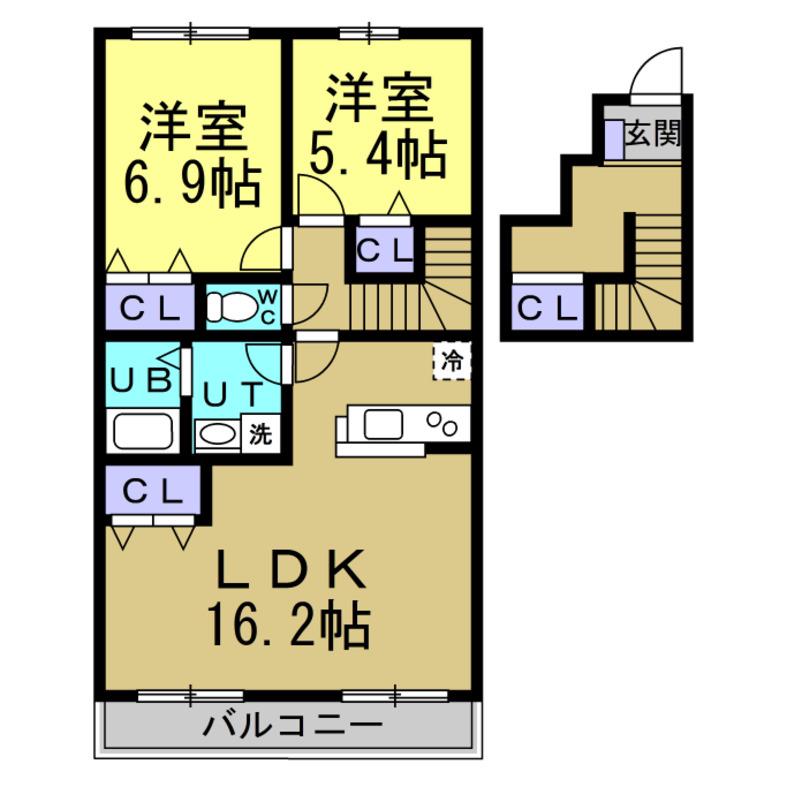 ピーヌスI(2LDK/2階)の間取り写真