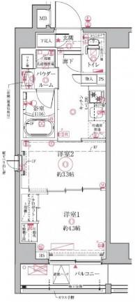 クレイシアIDZ祐天寺(2K/1階)の間取り写真