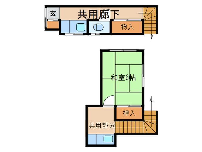 東急大井町線 九品仏駅 徒歩4分 2階建 築53年(ワンルーム/2階)の間取り写真
