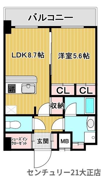 ベイサイドパークOSAKAノースレジデンシス(1LDK/11階)の間取り写真