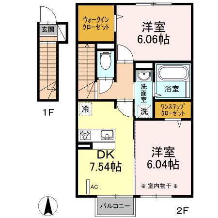 BELLE FLEUR(2DK/2階)の間取り写真