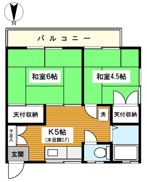 鈴木荘(2K/2階)の間取り写真