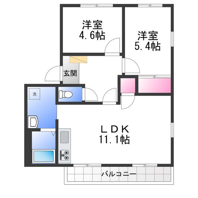 フレグランス高松(2LDK/1階)の間取り写真