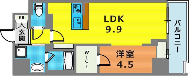 ルガールボニート新神戸(1LDK/9階)の間取り写真