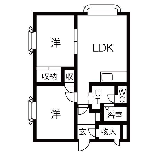 アスター山鼻(2LDK/1階)の間取り写真