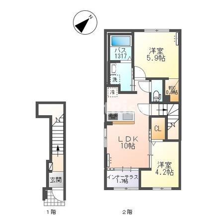 江南市前飛保町 アパート(2LDK/2階)の間取り写真