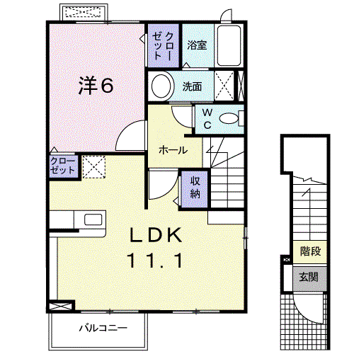 ヴァンベールA(1LDK/2階)の間取り写真