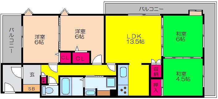 サンパレス21泉北(4LDK/2階)の間取り写真