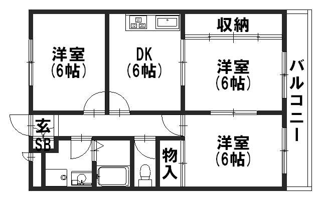 パレ アンソレイエ(3DK/2階)の間取り写真