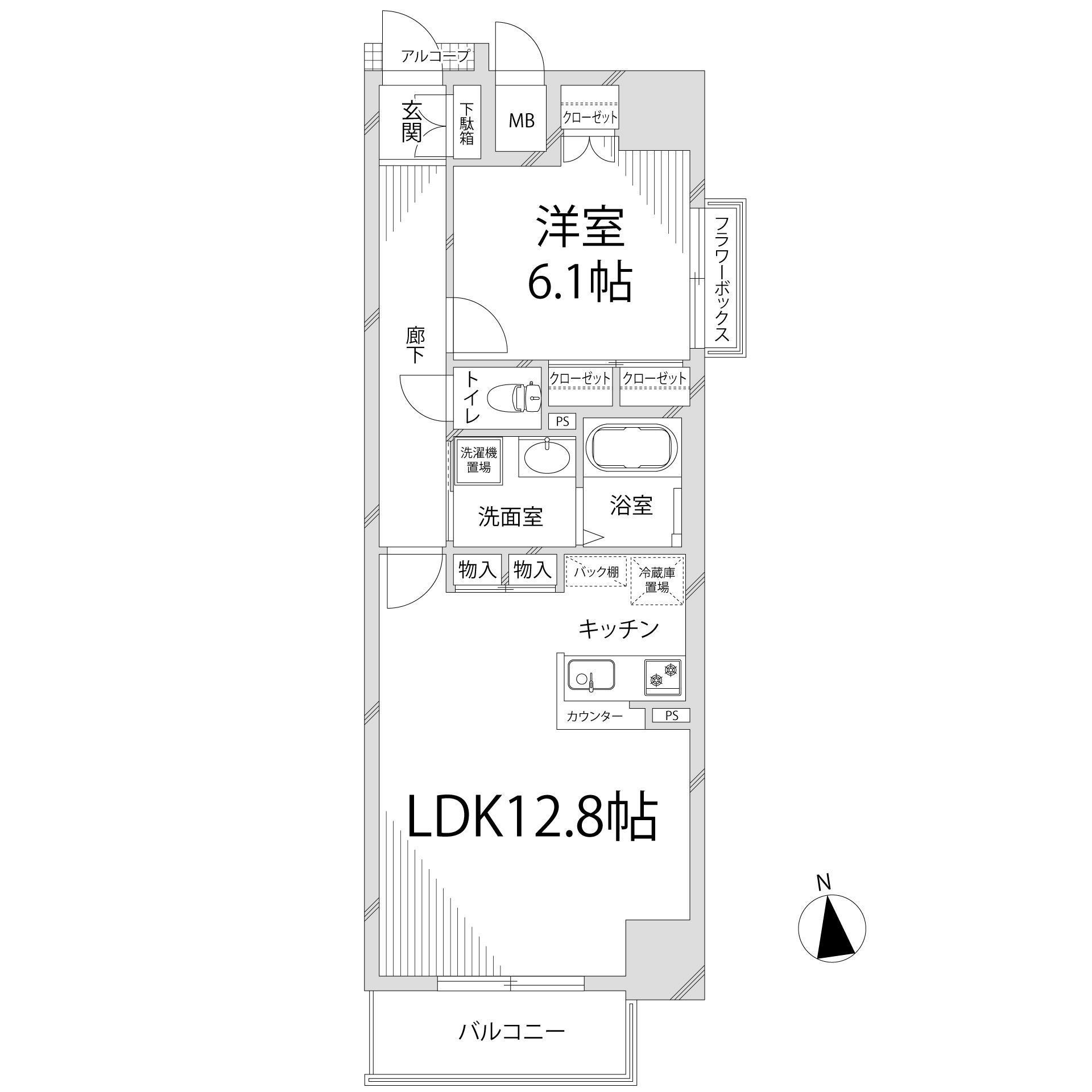キャッスルコート博労町(1LDK/7階)の間取り写真