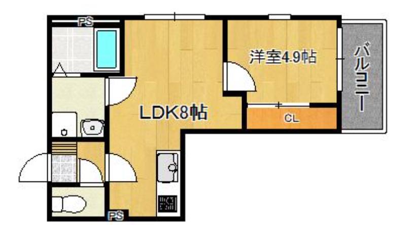 CRECIA唐原(1LDK/2階)の間取り写真