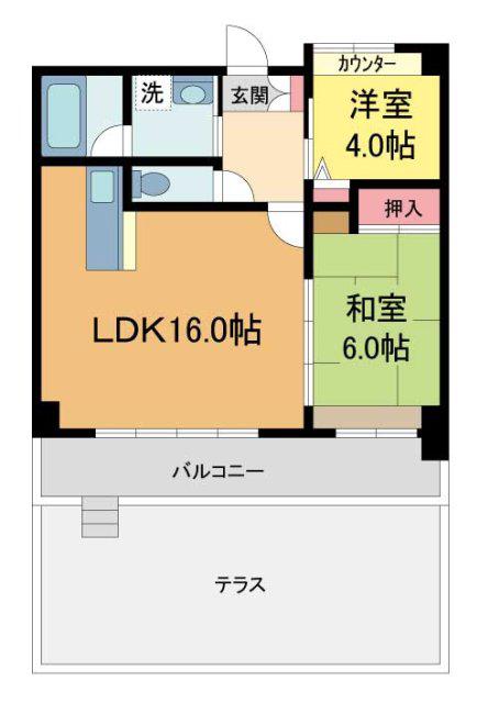 グランツ川西(2LDK/1階)の間取り写真