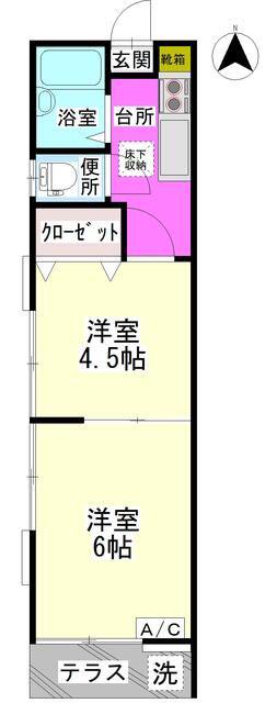 五輪荘(2K/1階)の間取り写真