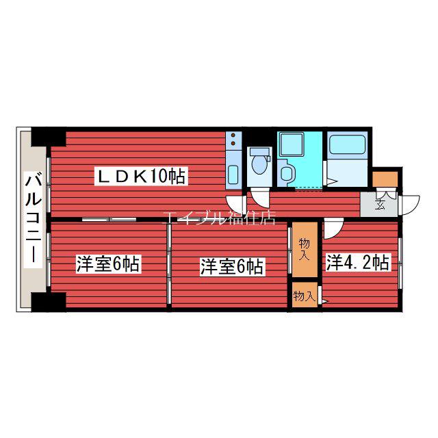 月寒パークハイツ(3LDK/5階)の間取り写真