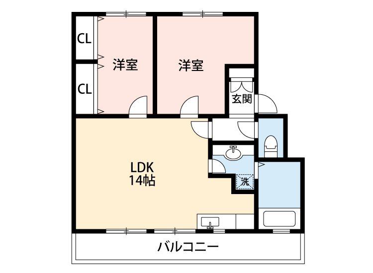 ライフヴィレッジ田迎III(2LDK/2階)の間取り写真