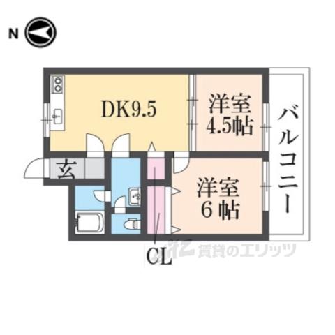 ウィンド・ヒル香里1(2DK/7階)の間取り写真